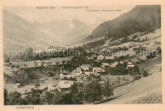 Diemtigen BE Gesamtansicht m. Maennlifluh Schwarzbergfluh Twirienhorn