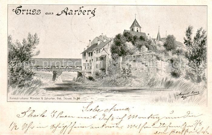 Aarberg BE Teilansicht m. alter Holzbruecke