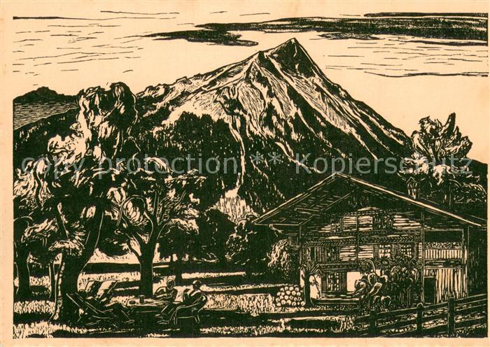 Niesen 2362m BE Niesen von Aeschi b. Spiez Holzschnitt v. W. Wenk