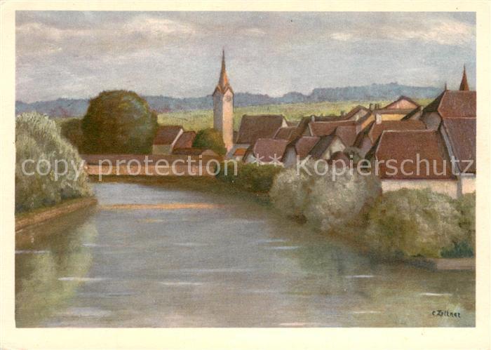 Bueren Aare Teilansicht m. Aare Kuenstlerkarte C.Zellner