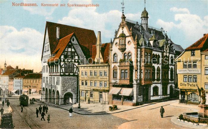 Nordhausen  Thueringen Kornmarkt m. Sparkassengebaeude u. Strassenbahn