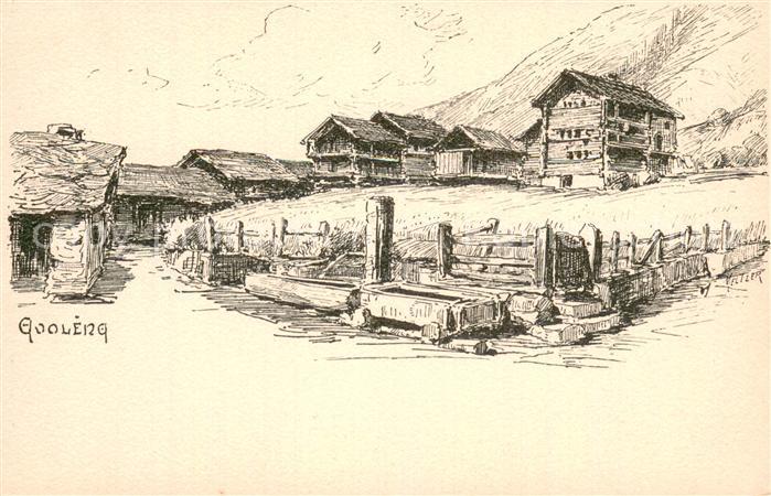 Evolene VS Dorf-Ansicht Kuenstlerkarte