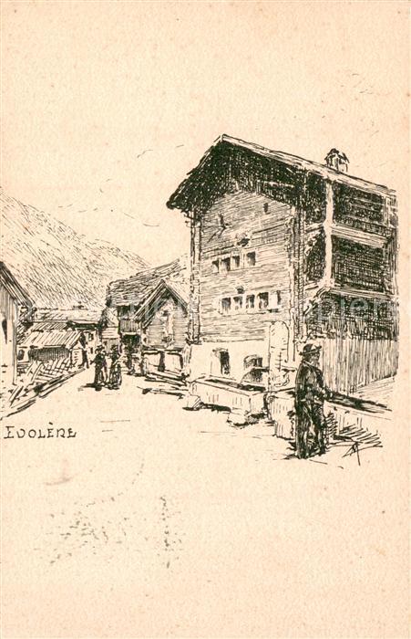 Evolene VS Teilansicht Dorf Zeichnung