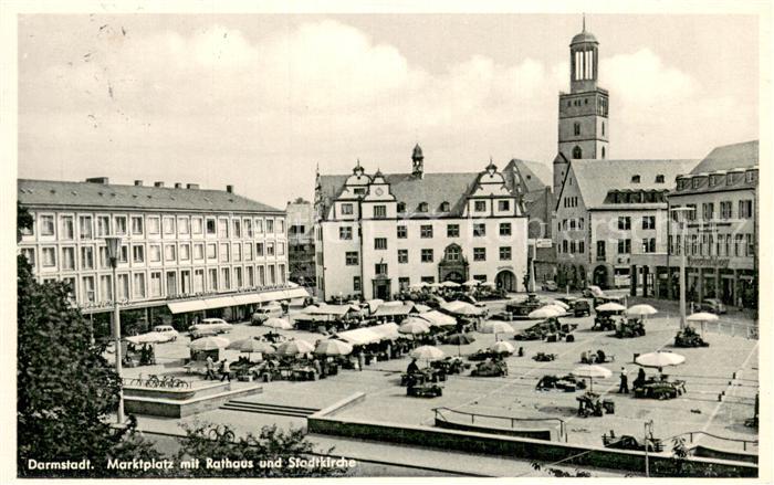 Darmstadt Marktplatz m. Rathaus u. Stadtkirche