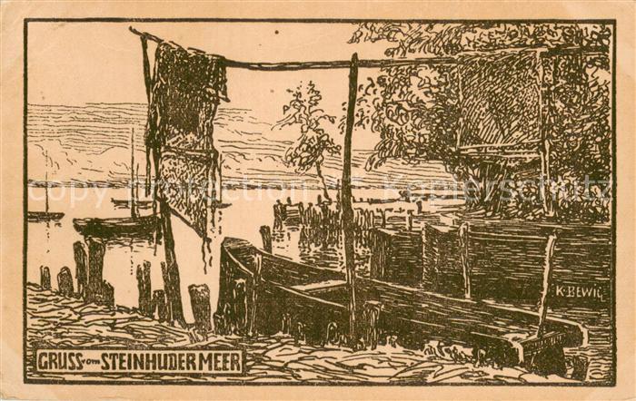 Steinhuder Meer Wunstorf Bootsanlegestelle Kuenstlerkarte K. Bewig