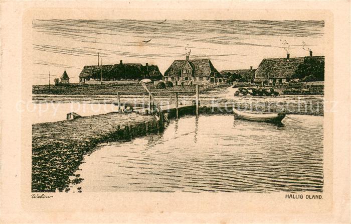 Hallig Oland Am Wasser  Zeichnung