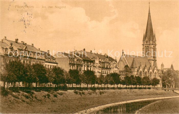 Pforzheim Partie an der Nagold mit Kirche