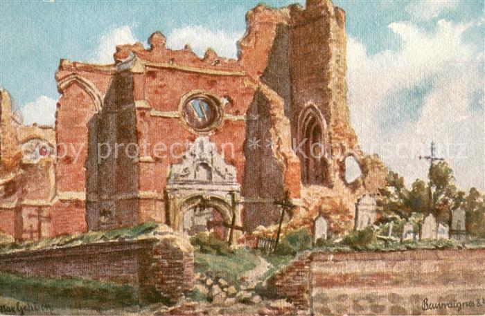 Beuvraignes 80 Ruinen der Kirche Feldpostkarte