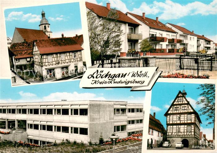 Loechgau Partie an der Kirche Wagnerstrasse Schule Rathaus Fachwerkhaus