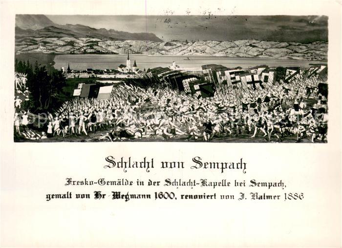 Sempach LU Schlacht um Sempach Fresko Gemaelde Kuenstlerkarte