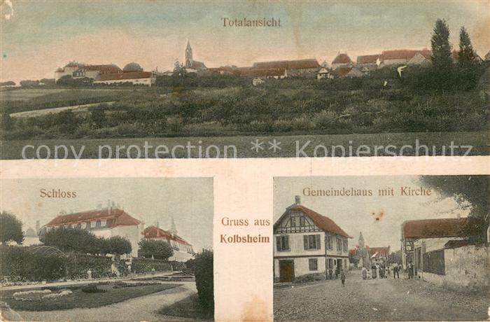 Kolbsheim 67 Panorama Schloss Gemeindehaus mit Kirche