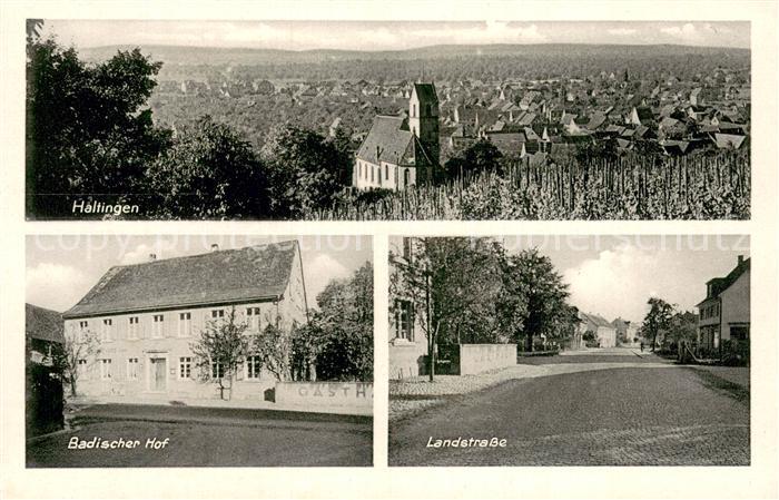 Haltingen Weil am Rhein BW Panorama mit Kirche Gasthaus Badischer Hof Landstrass