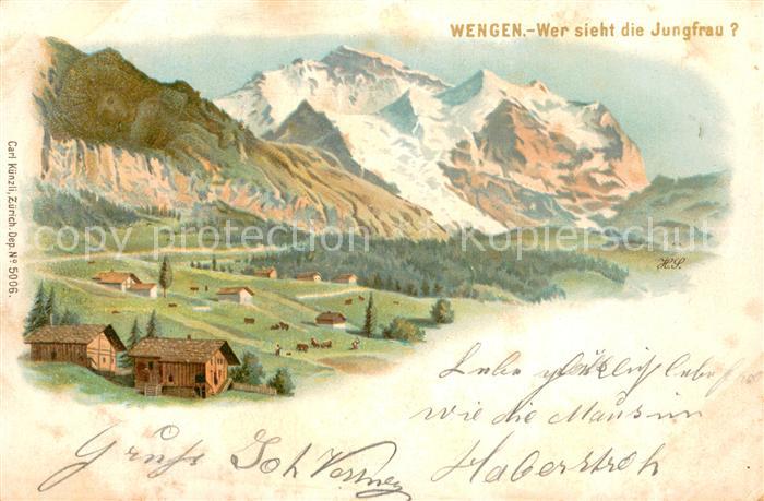 Wengen BE Panorama mit Jungfrau Berner Alpen Kuenstlerkarte