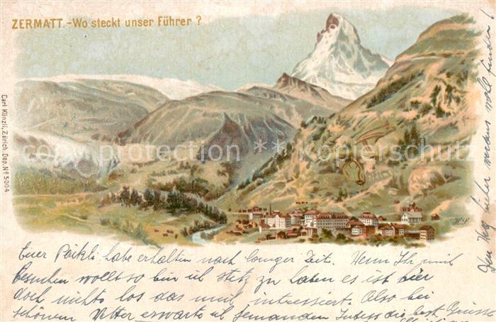 Zermatt VS Panorama mit Matterhorn Kuenstlerkarte