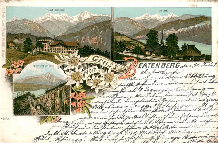 Beatenberg BE Panorama Alpen Bergbahn Litho