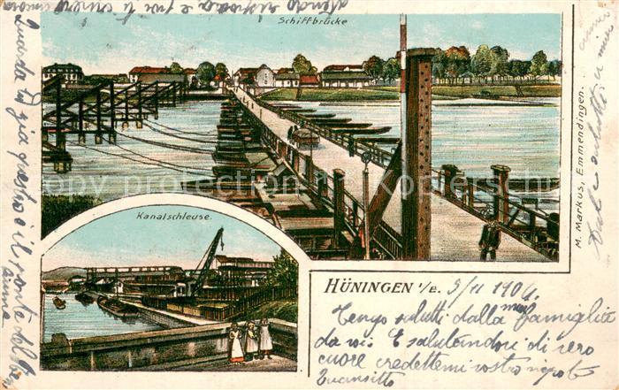 Hueningen Huningue Schiffbruecke Kanalschleuse
