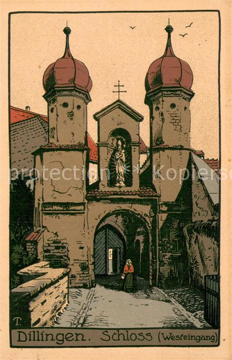 Dillingen Donau Schloss Kuenstlerkarte Steinzeichnung