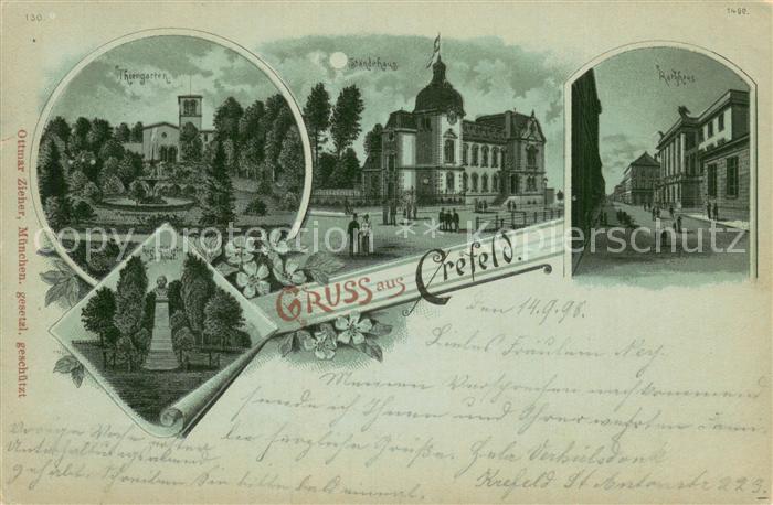 Krefeld Tiergarten Staendehaus Rathaus im Mondschein Denkmal Litho