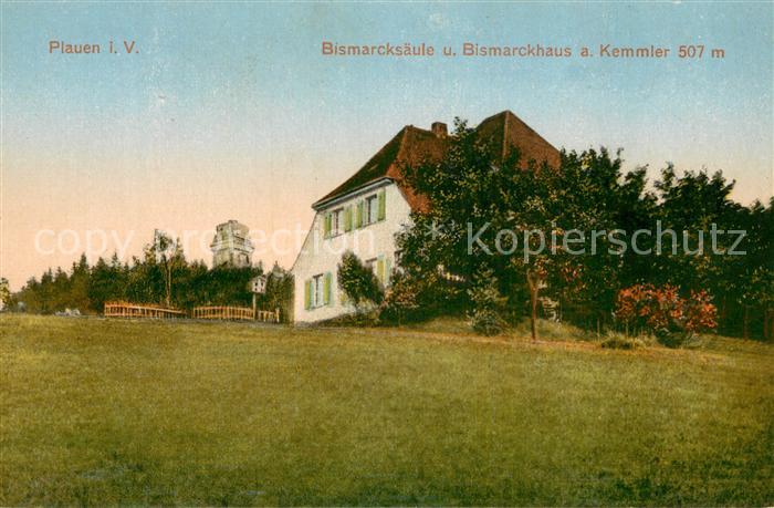 Plauen Vogtland Bismarcksaeule und Bismarckshaus am Kemmler