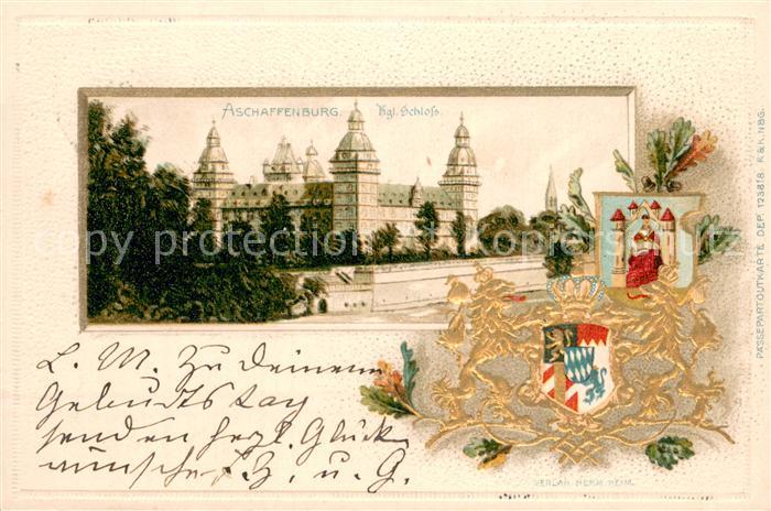 Aschaffenburg Main Koenigliches Schloss Wappen Litho