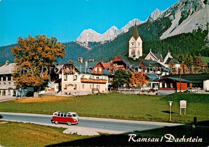 Ramsau Dachstein Steiermark Ortsansicht mit Kirche VW Bully