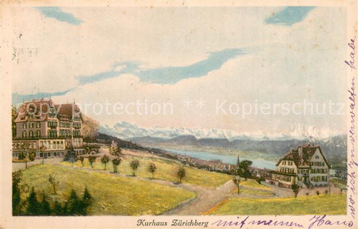 Zuerichberg ZH Kurhaus Blick auf Zuerichsee und Alpen Kuenstlerkarte