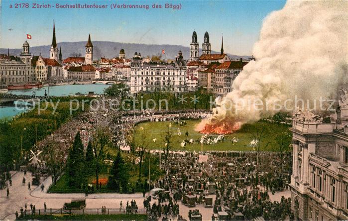 Zuerich ZH Sechselaeutenfeuer Verbrennung des Boegg