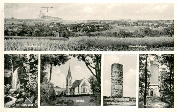 Oberdielbach und Unterdielbach Panorama Wolfsschlucht Kirche Hindenburg-Turm Aus