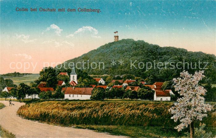 Collm Oschatz Ortsansicht mit Kirche und Collmberg