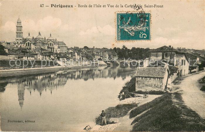 Perigueux 24 Bords de l Isle et vue de la Cathedrale Saint Front