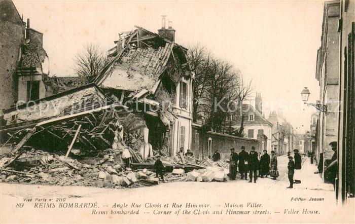 Reims 51 Ville bombardée Angle Rue Clovis et Rue