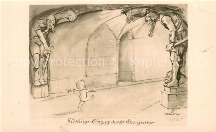 Dresden Elbe Fruehlings-Einzug durchs Georgentor Kuenstlerkarte