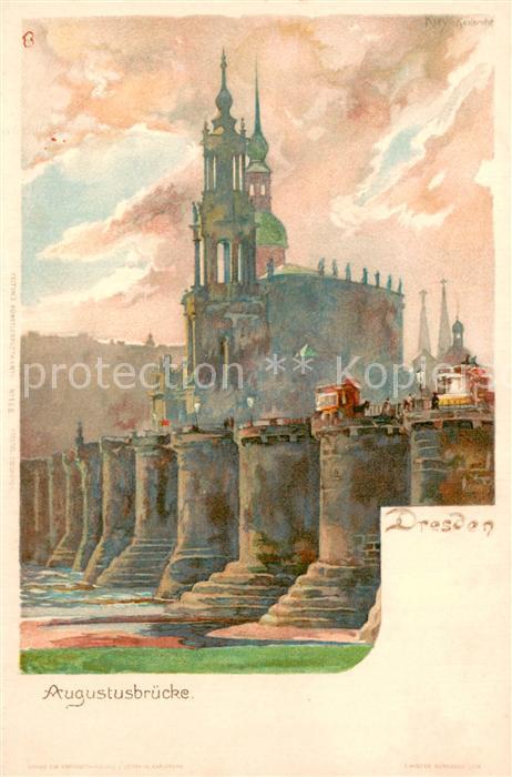 Dresden Elbe Augustusbruecke Kuenstlerkarte