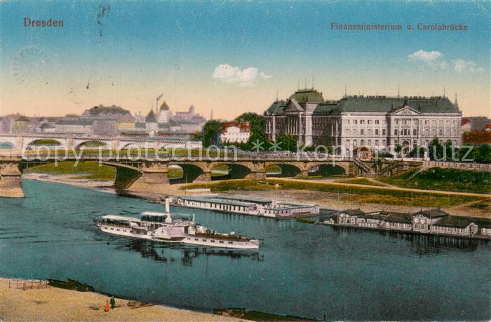Dresden Elbe Finanzministerium und Carolabruecke Elbe Dampfer Feldpost