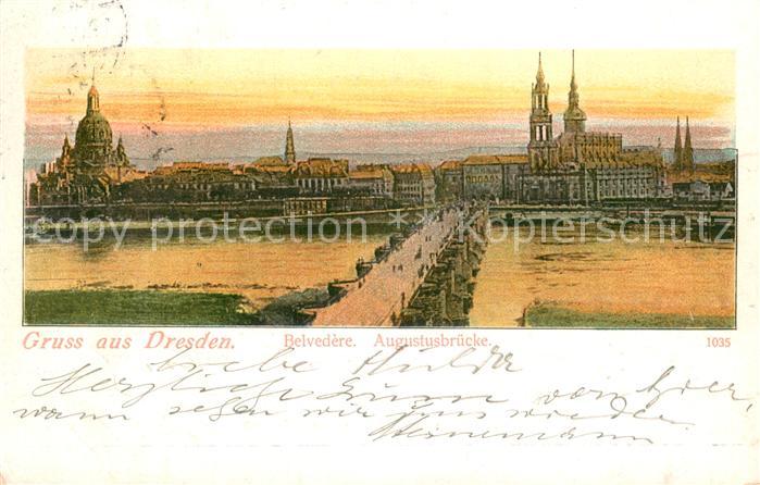 Dresden Elbe Belvedère Augustusbruecke Kuenstlerkarte