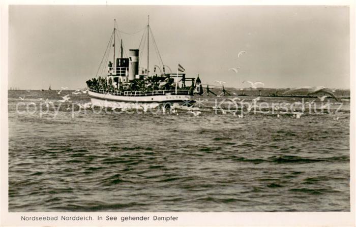 Norddeich Norden Nordseebad In See gehender Dampfer