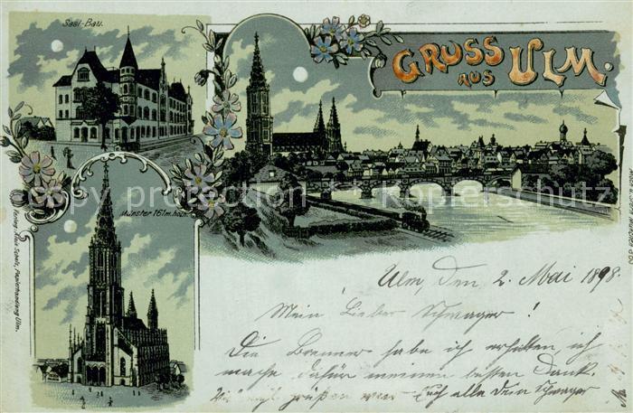 Ulm Donau Saalbau Muenster Stadtpanorama im Mondschein