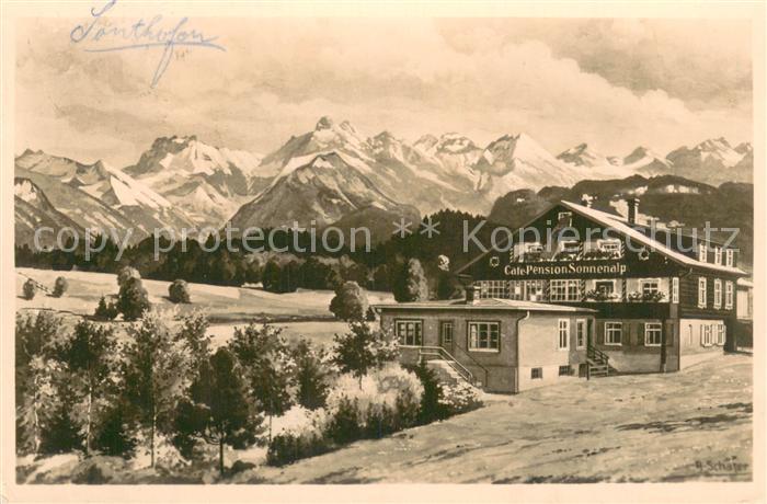 Sonthofen Oberallgaeu Moorbad-Pension Sonnenalp Aussenansicht Kuenstlerkarte A.