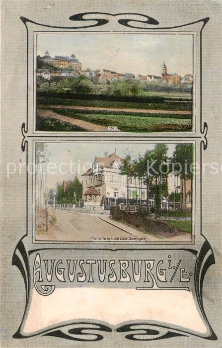 Augustusburg Teilansicht u. Konditorei-Cafe-Seeliger