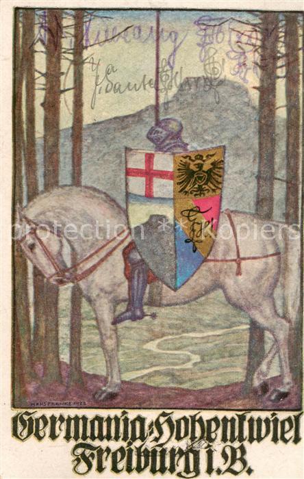 Freiburg Breisgau Hohentwiel Ritter m. Wappen Kuenstlerkarte Hans Franke