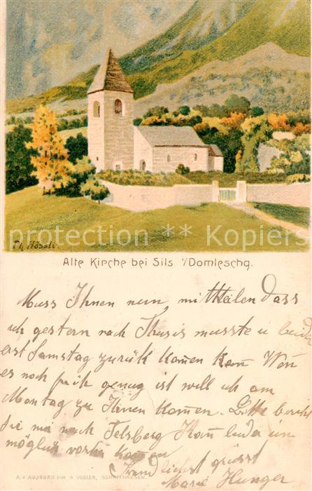 Sils Domleschg Alte Kirche Aussenansicht Kuenstlerkarte Ph. Hoessli