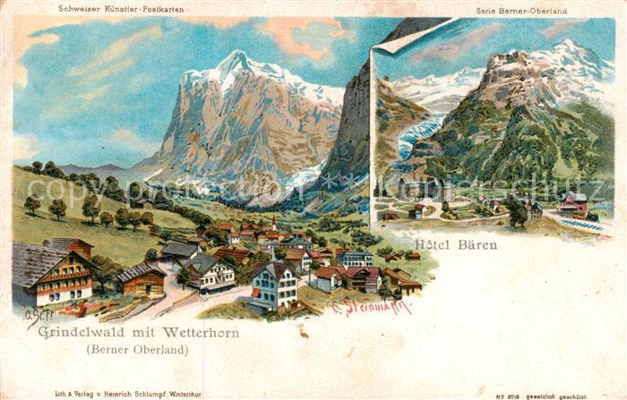Grindelwald BE Wetterhorn u. Hotel Baeren