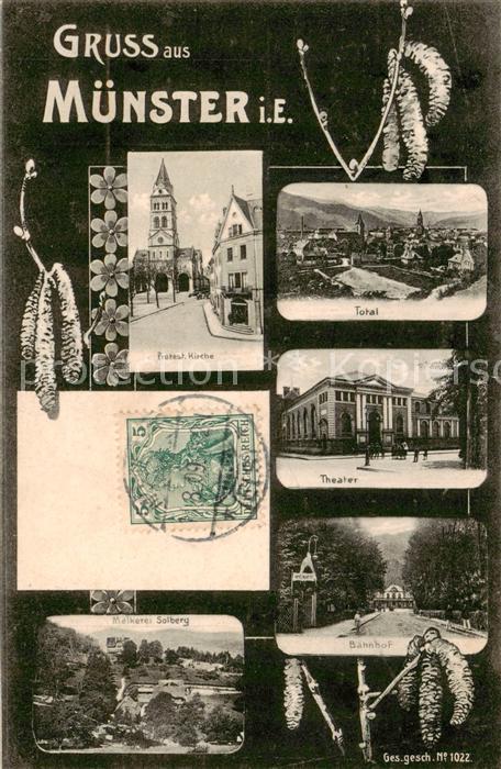 Muenster  Elsass Munster 68 Alsace Theater - Protest. Kirche - Bahnhof