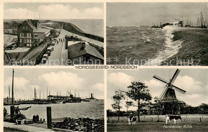 Norddeich  Norden Nordseebad Sturmflut - Norddeicher Muehle - Hafen - Hotel-Faeh