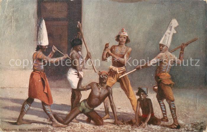 Calcutta India Devil Dancers Kuenstlerkarte
