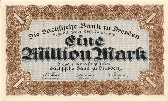Dresden Elbe Banknote Eine Million Mark Saechsische Bank