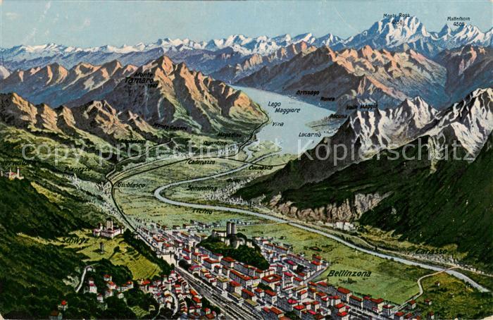 Bellinzona Gesamtansicht m. Panorama u. Lago Maggiore