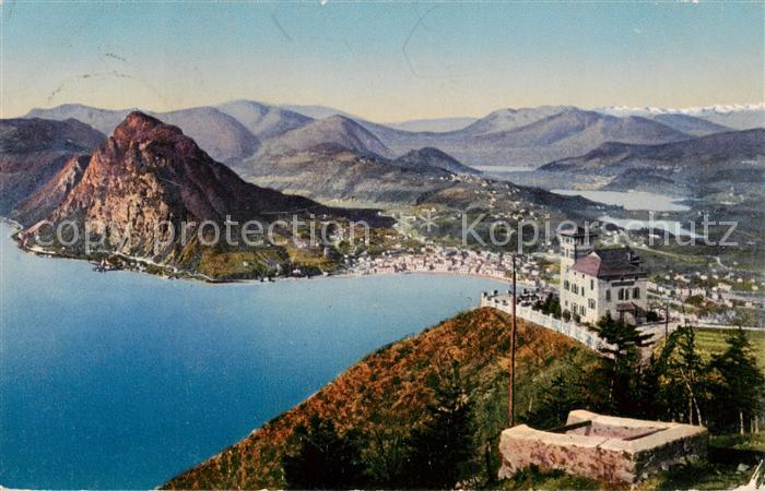 Lugano Lago di Lugano TI Lugano e S. Salvatore . dal Monte Bre