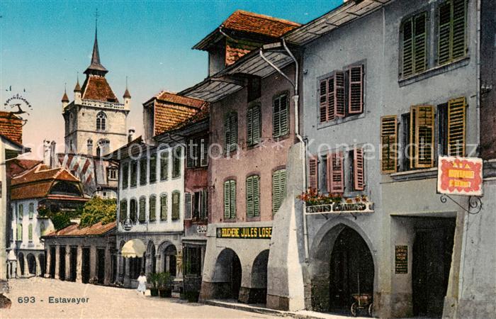 Estavayer -le-Lac FR Dorfpartie m. Geschaeften
