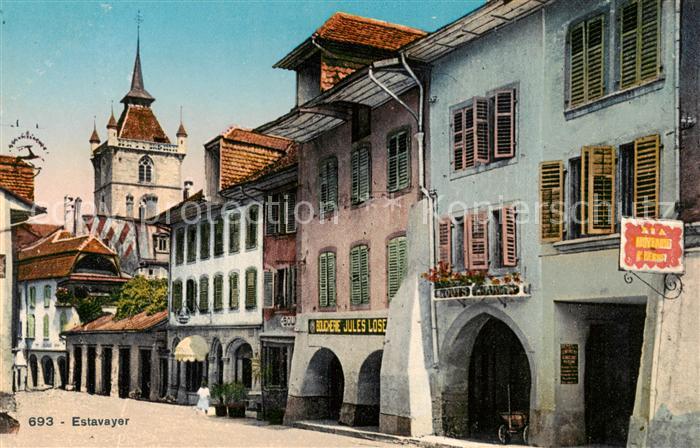 Estavayer -le-Lac FR Dorfpartie m. Geschaeften